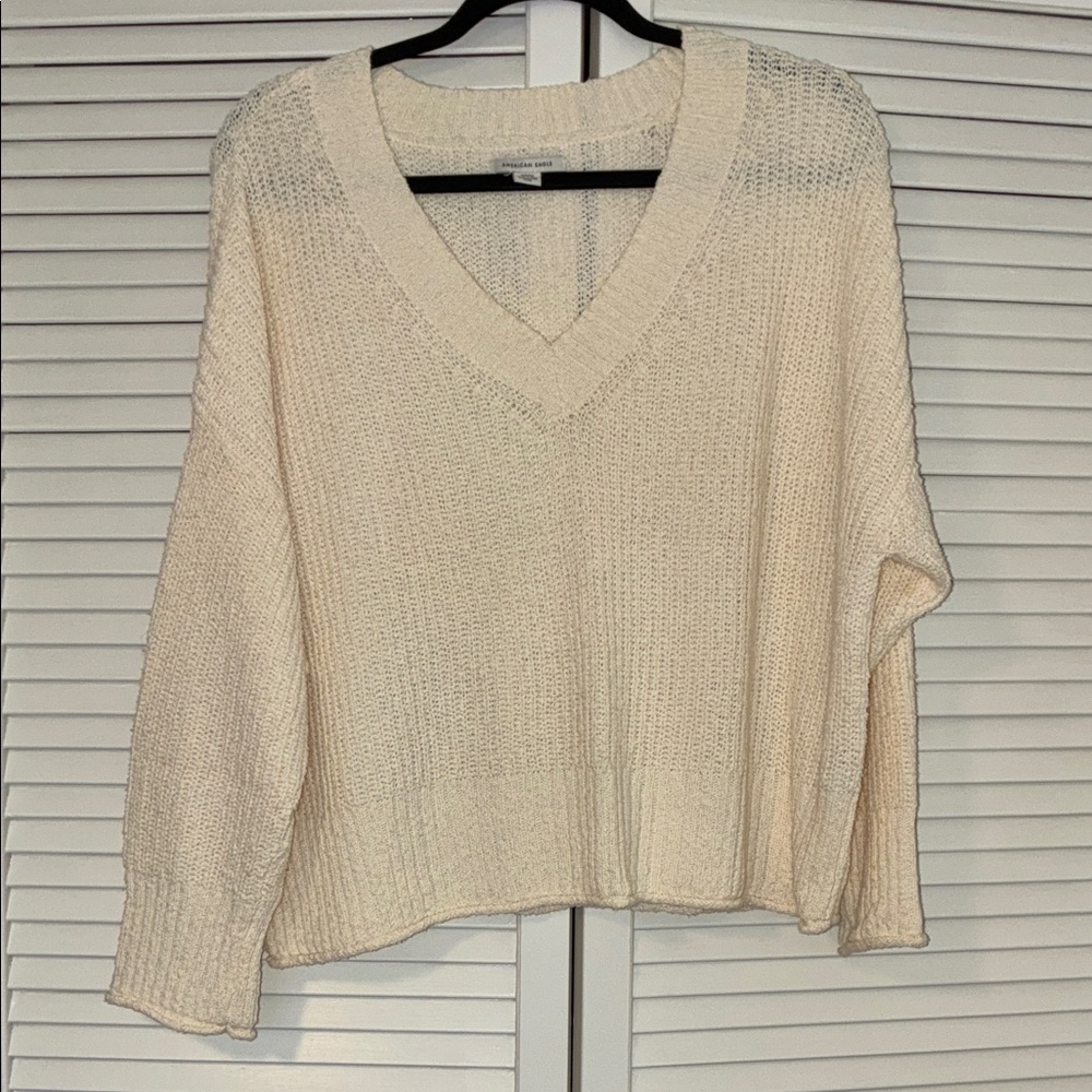 American Eagle Outfitters Cream V-Neck Sweater